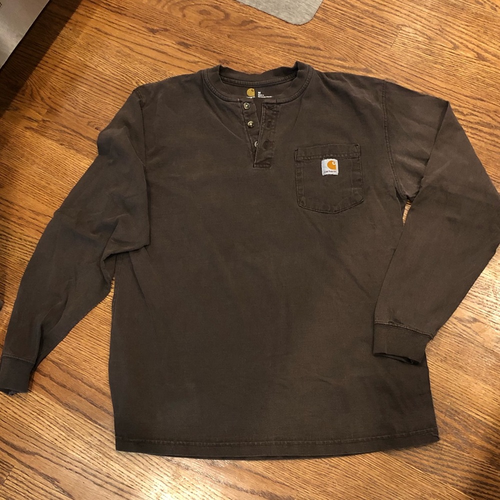 Carhartt long sleeve pullover 1/4 button up Brown shirt. Size M